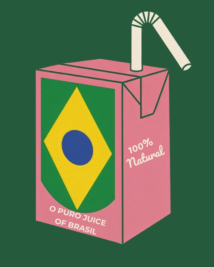 The Pure Juice Of Brasil juice box with the Brazilian flag